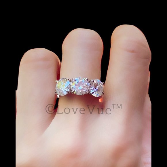 Certified 6ct. t.w. Diamond Moissanite Three Stone Engagement Wedding Ring - Picture 9 of 16
